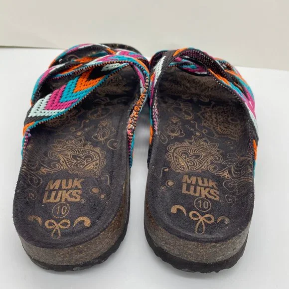 NEW Muk Luks Slip-on Sloan Slide Sandals Multicolor Bands Across Top Shoe SZ 10 - Picture 5 of 7